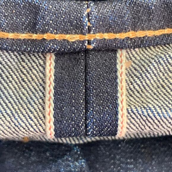 36 Indigo Cotton Selvedge Twill Straight Embroidered Birds Jeans - Picture 10 of 10